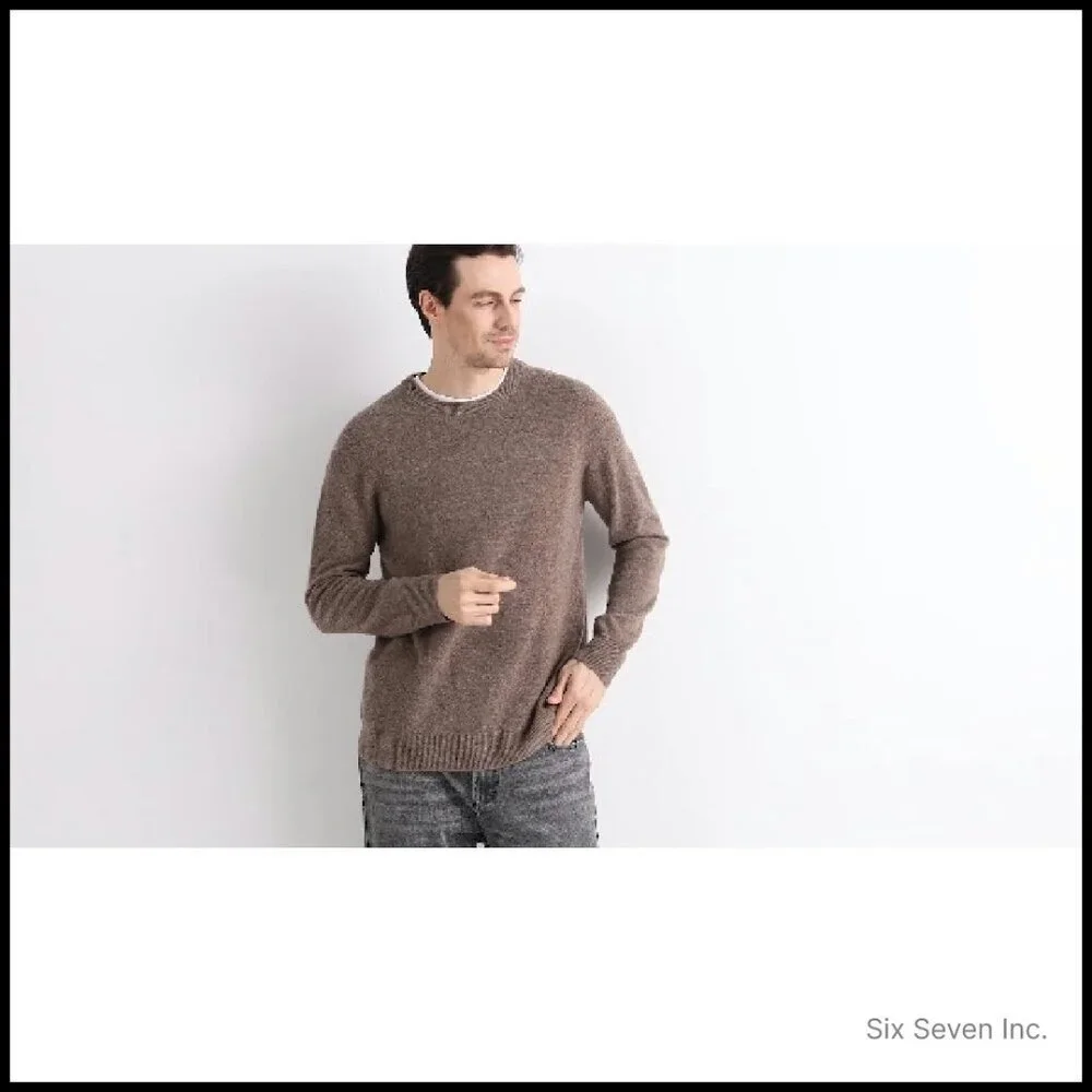 Men's 100% Merino Wool Sweater Seamless Knit Crew Neck Classic Elegant